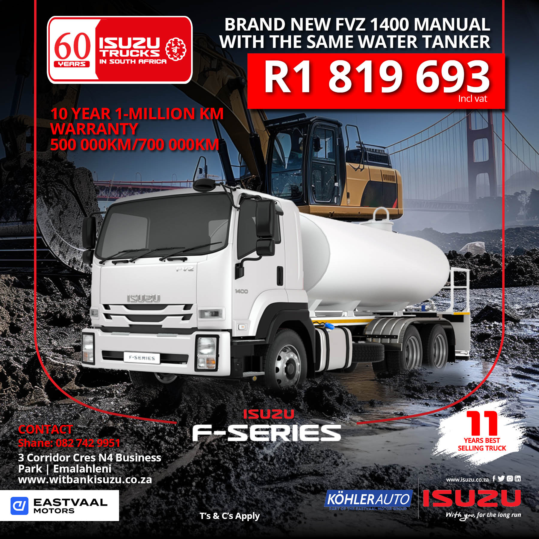 Isuzu FVZ manual with water tanker image from Eastvaal Motors