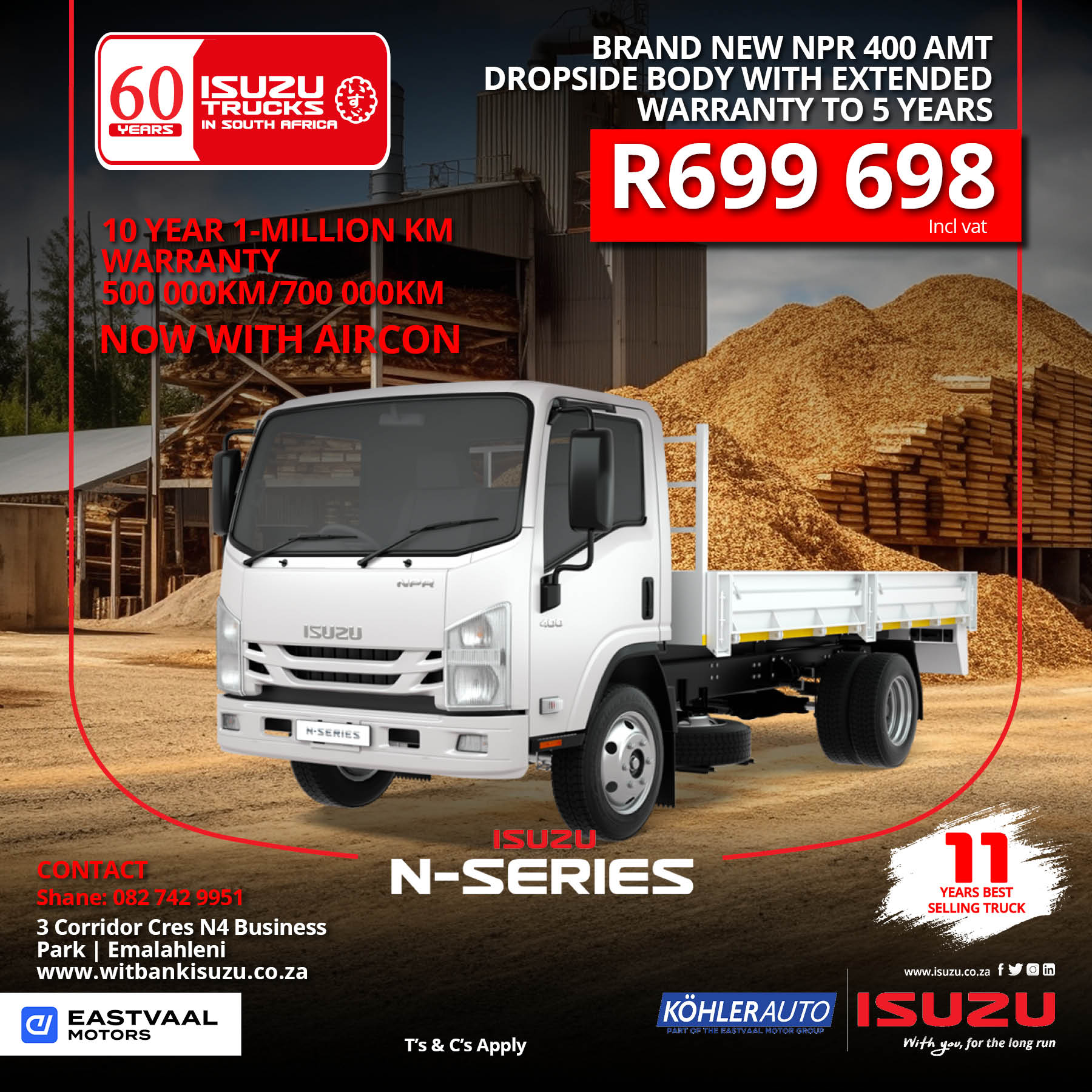 Isuzu NPR 400 AMT drop side body with extended warranty to 5 years image from Eastvaal Motors