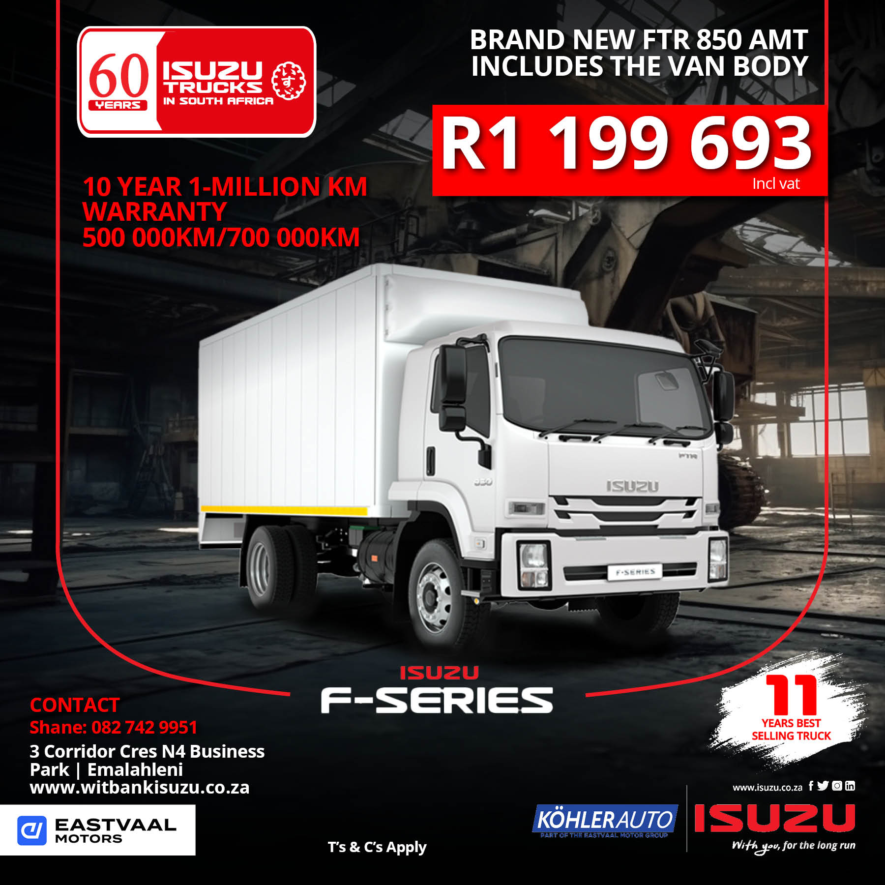 Isuzu FTR 850 AMT includes van body image from Eastvaal Motors