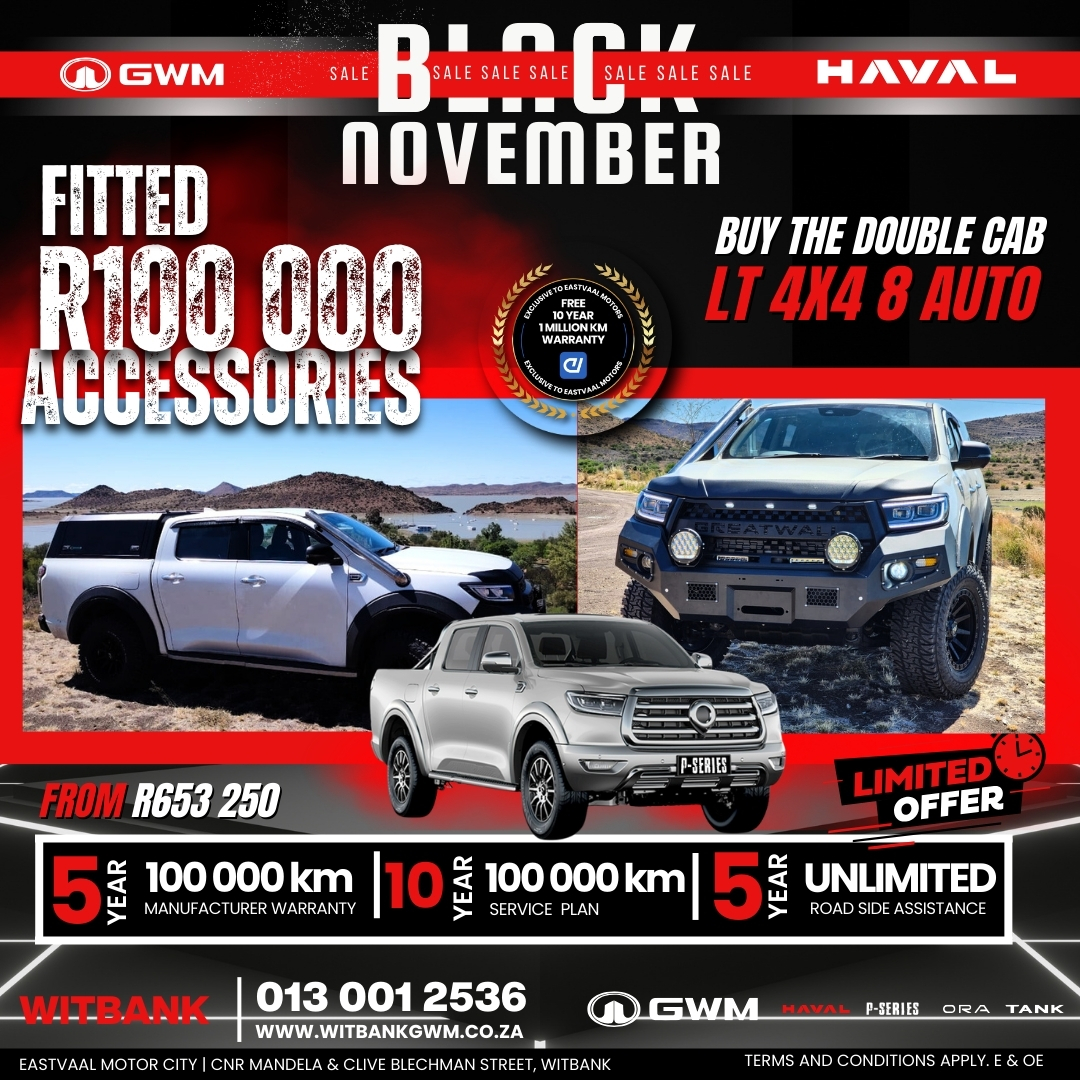 Eastvaal Motor City’s Biggest Sale! Hurry in this November and experience top vehicles with incredible cashback offers. image from Eastvaal Motors