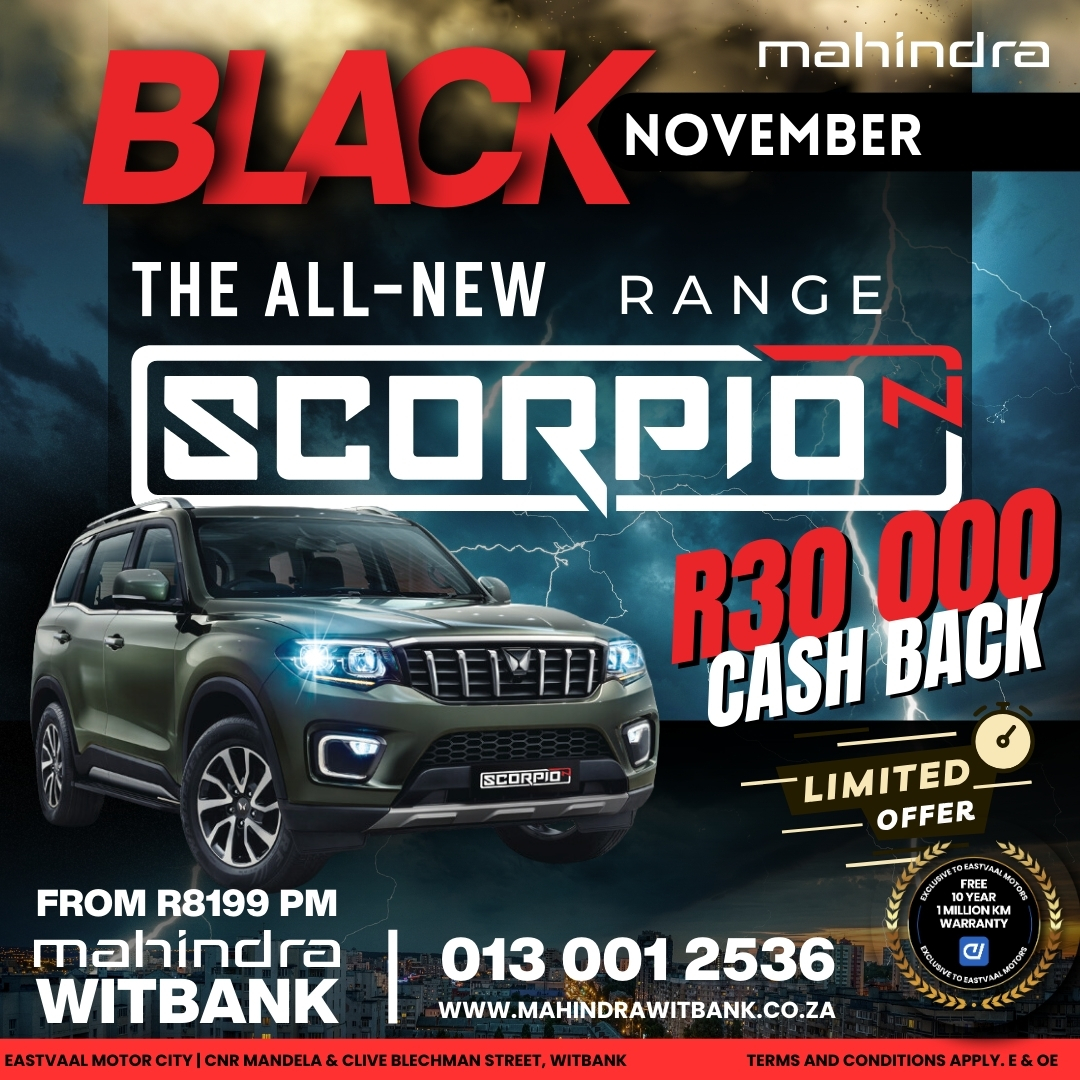 Eastvaal Motor City’s Biggest Sale! Hurry in this November and experience top vehicles with incredible cashback offers. image from Eastvaal Motors