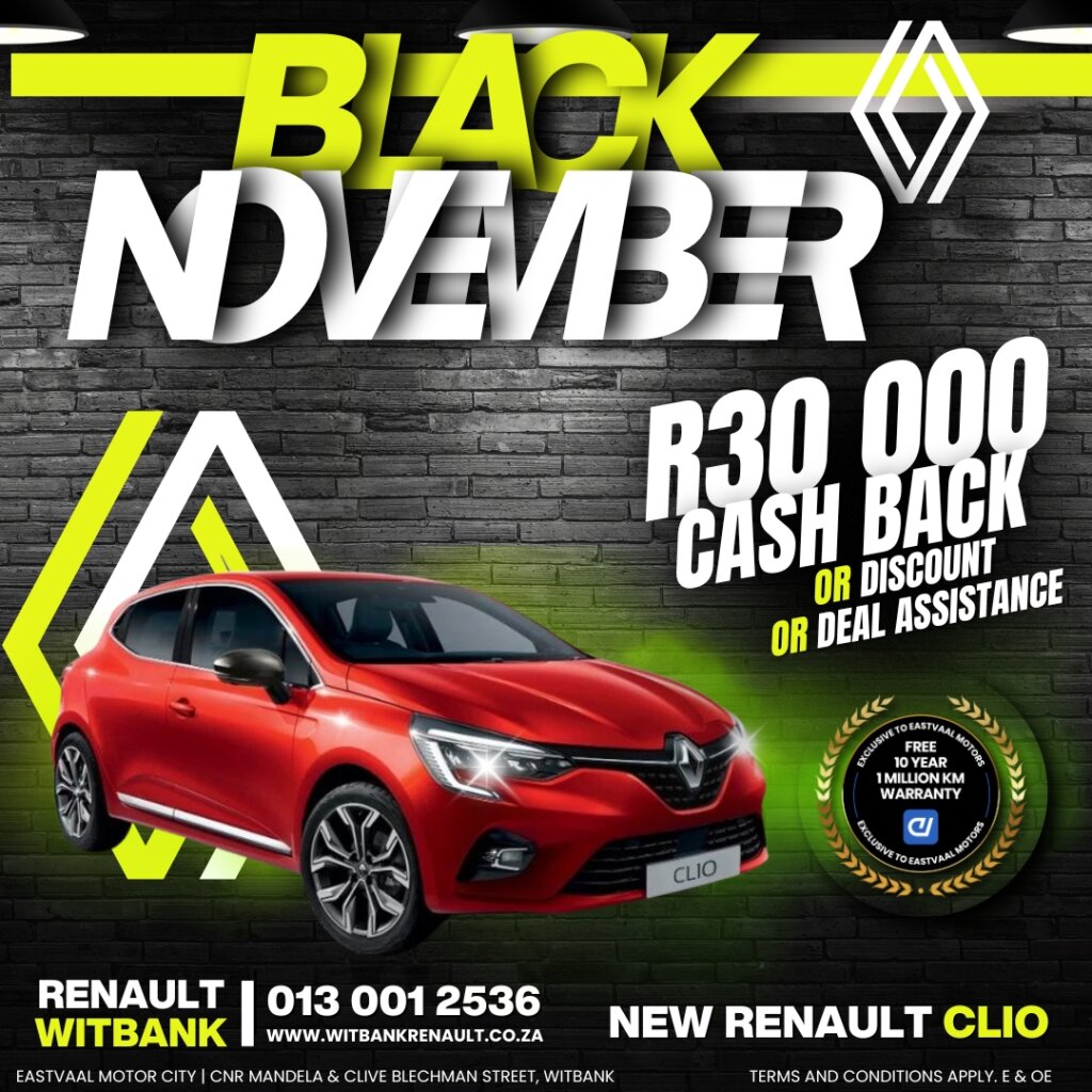 Eastvaal Motor City’s Biggest Sale! Hurry in this November and experience top vehicles with incredible cashback offers. image from Eastvaal Motors