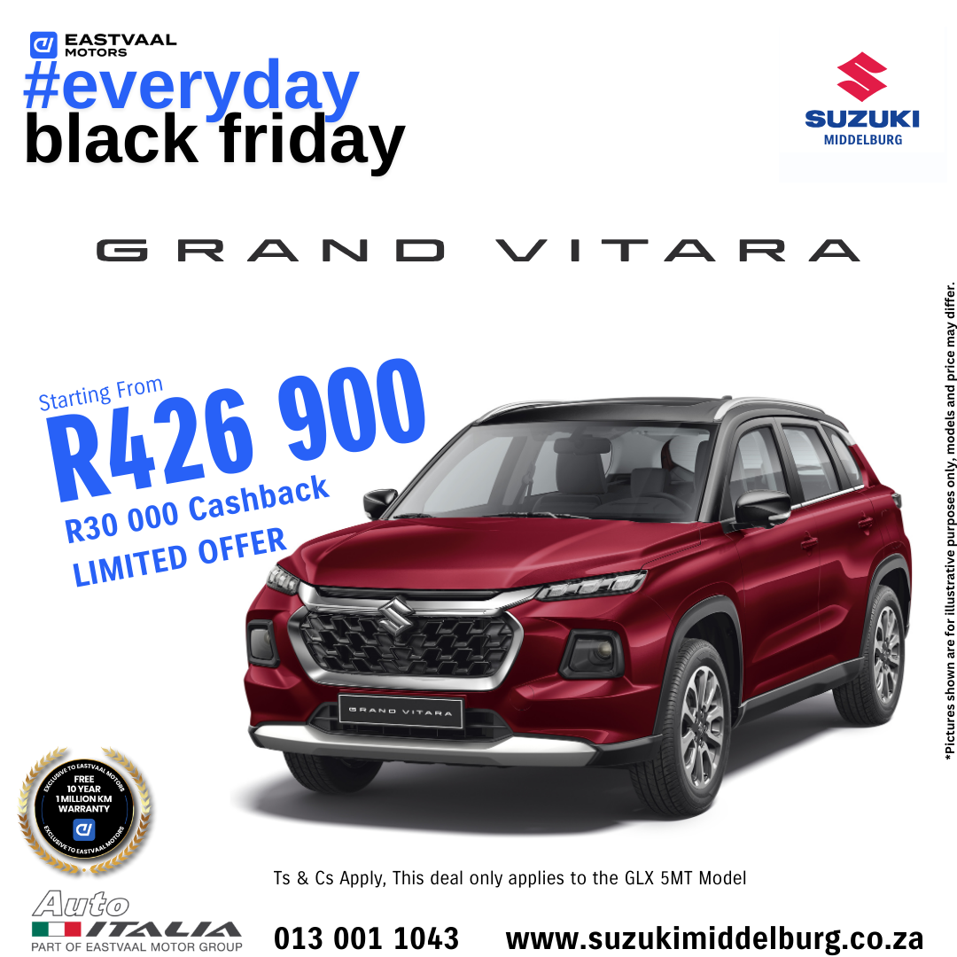 Grand Vitara – R30000 Cashback –  Everyday black Firday!!! image from Eastvaal Motors