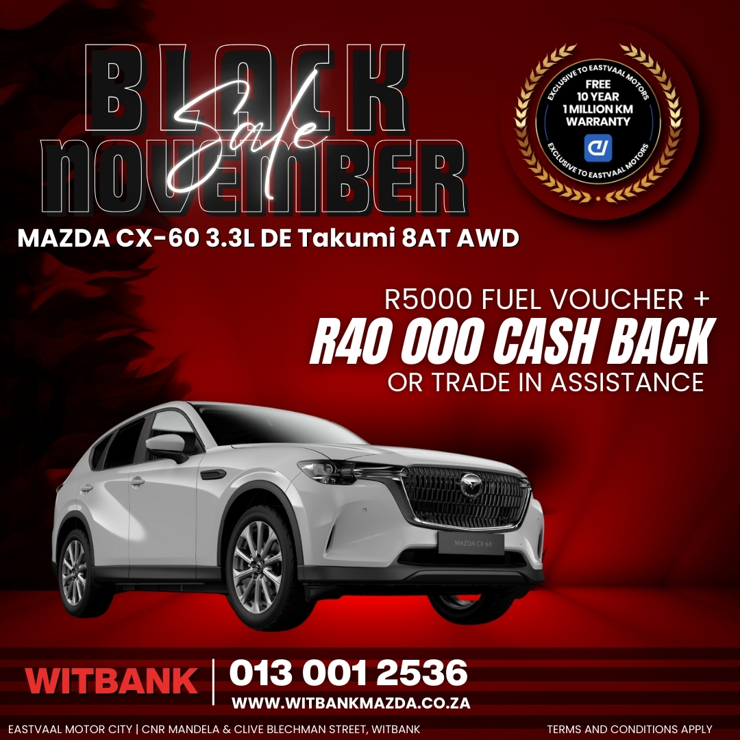 Eastvaal Motor City’s Biggest Sale! Hurry in this November and experience top vehicles with incredible cashback offers. image from Eastvaal Motors