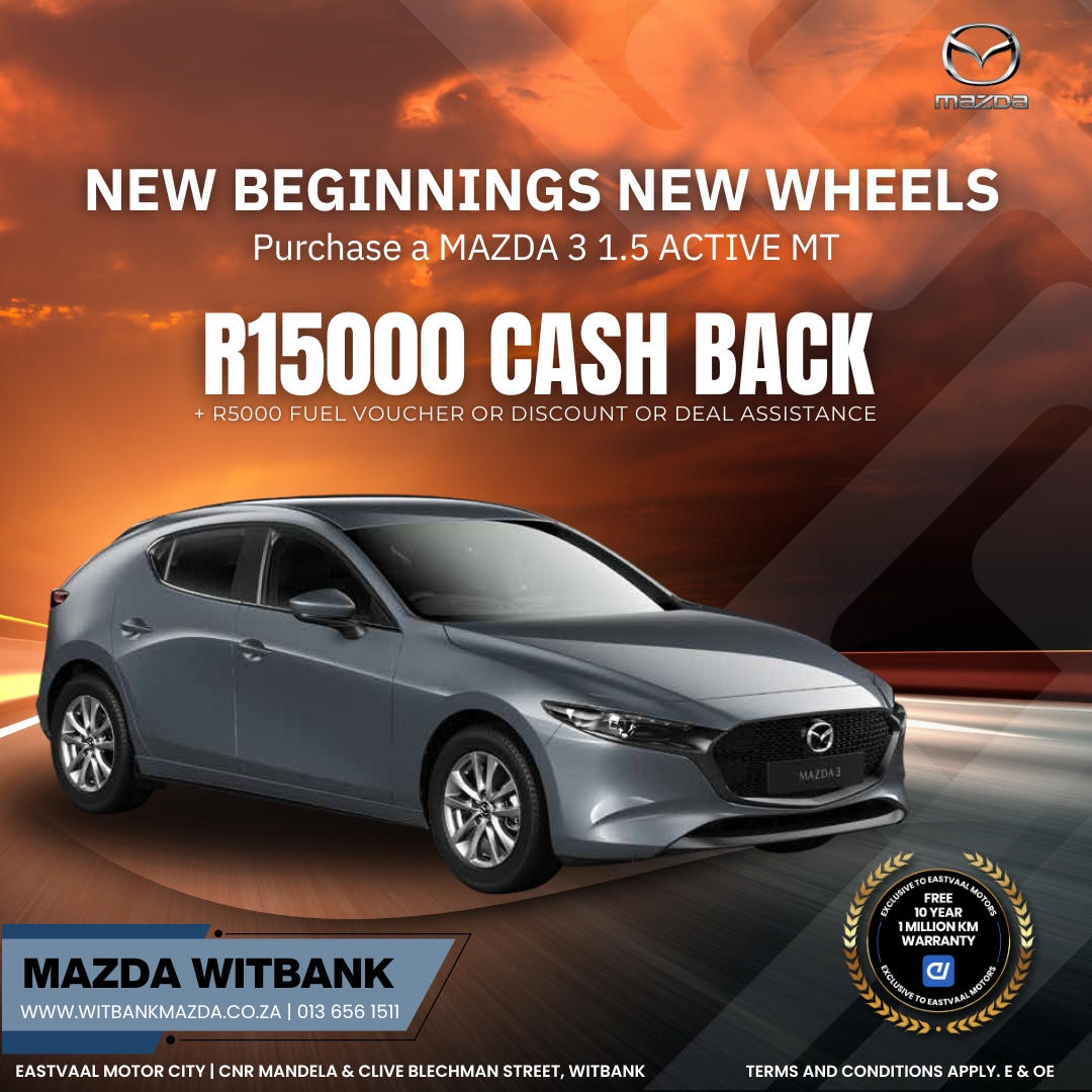 🏁 “Turn over a new leaf with the perfect blend of innovation and elegance. Own a Mazda this New Year!” image from Eastvaal Motors